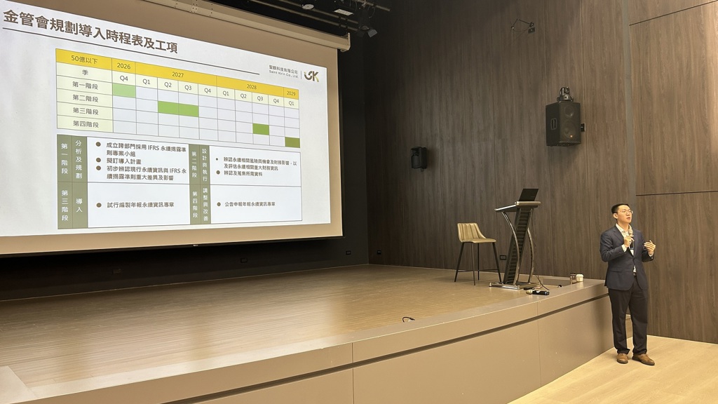 聖麒科技執行長廖軒挺分享國際永續揭露趨勢。圖/聖麒科技提供