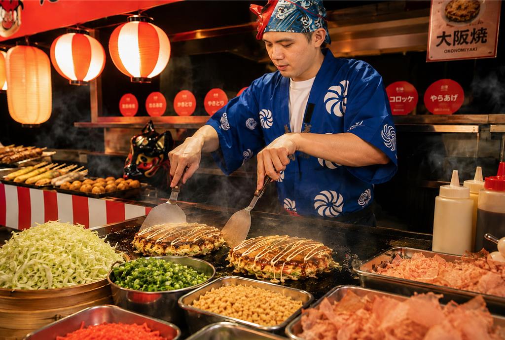 選擇「屋台煙火假期」的房客,入住當晚可以前往一樓柏麗廳品嚐「夏祭屋台」主題晚餐,餐廳將端出一系列屋台人氣料理宴享饕客。圖/台北晶華提供